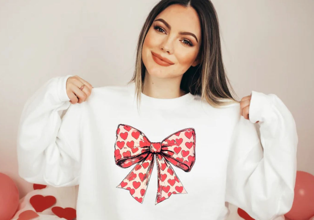 Heart Print Bow T-shirt or Sweatshirt